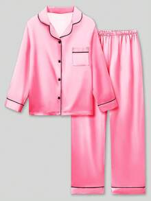 Tween Girl Pink Long Sleeve Long Pants Pajama 2-Piece Set - Multicolor - View 9