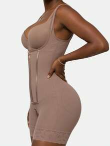 1pc Colombian Shapewear, Tummy Control Shaping Shorts, Zipper Closure, Chest Opening, Butt Lifting Shaping Panty, Compression Shapewear - Rust Brown - View 3
