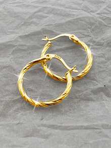 1 Pair S925 Sterling Silver Minimalist Twisted Circle Earrings For Women, Niche Cold Style, Personalized Fashion, Versatile For Daily Commute, Student And Office Worker, Gift-Worthy, Gentle Elegant - Plain Ring - View 6