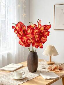 1/5/60pcs White Artificial Phalaenopsis Orchid, 8 Flower Heads, Silk-Like Faux Orchid, Suitable For Living Room, Home Garden, Wedding, Party Decoration, DIY Wreath, Birthday Gift, Autumn Artificial Flower Decor, Gift For Girlfriend Or Women - Orange - View 6