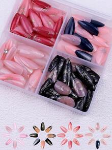 96Pcs 4 Styles Medium Almond Witchy Celestial Press On Nails Graduation Prom Fake Gel Nails Set, Printed Nail Stickers With Moon Star Gold Foil Glitter Gradient Rhinestone Night Sky French Tip, Reusable Manicure Kit With Jelly Gel Nail File For Women - Multicolor - View 2