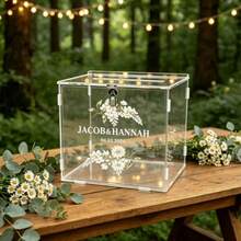 Caja de tarjetas de acrílico transparente, caja de exhibición de tarjetas de boda con diseño floral - Perfecta para bodas, graduaciones, cumpleaños, aniversarios, material de acrílico duradero, suministros para fiestas - 1PC - Ver 4