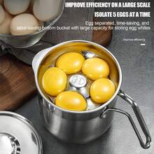 Egg White Separator | Multiple Eggs Separator Stainless Steel,Large-Capacity Multiple Eggs With Lid And Handle For Kitchen Meringue Cream - Silver Gray - View 3