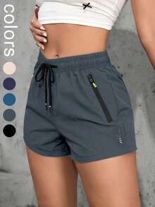 Women's Casual Sports Shorts, Elastic Waist With Drawstring, Suitable For Running, Sports, And Casual Wear In Summer - Dark Grey - View 6