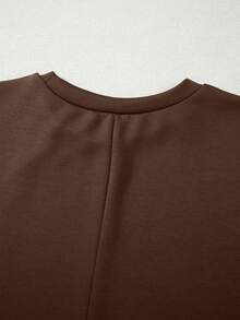 Acelitt Brown Casual Straight Mid-Length Dress, Women's Round Neck Short Sleeve Side Slit T-Shirt Dress, Suitable For Daily Wear Elegant Summer - Brown - View 5
