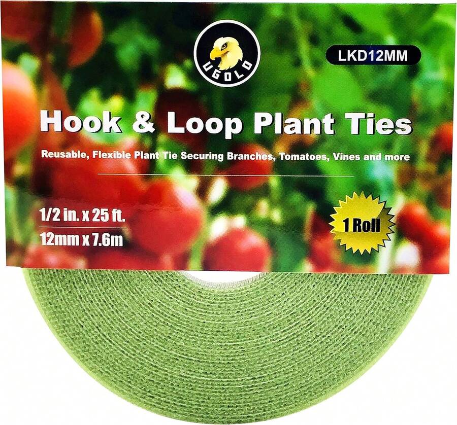 Ugold Hook And Loop Garden Tie, Reusable Nylon Plant Tie Strap, Plant Tie Tape, Green Garden Tape, Tomato Tie And Stake, Grape Tie (048 In X 25 Ft X 1 Roll) - ColorA - View 1