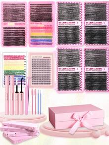 Queenice 12pcs Eyelash Set Gift Box (2728pcs Total), Colorful Cartoon Style Voluminous Natural Eyelash Clusters, 30D/40D/50D/60D/80D Multi-Color DIY False Eyelashes, Includes Glue And Tools, Reusable, Suitable For Home, Travel, Daily Makeup, Halloween And Christmas Gifts - Black - View 9