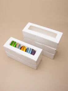 10pcs/20pcs Rectangular Window Macaron Box, Bread Box, Dessert, Donut, Chocolate, Candy Packaging Box, Transparent Window Kraft Paper Cookie, Snowflake Crisp, Nougat, Pastry Gift Packaging Box - View 5