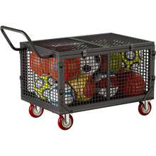 Rolling Fine Mesh Ball Storage Cart, Lockable Wheeled Organizer Basket For Small Sports Balls And Gym Gear - Black - View 1