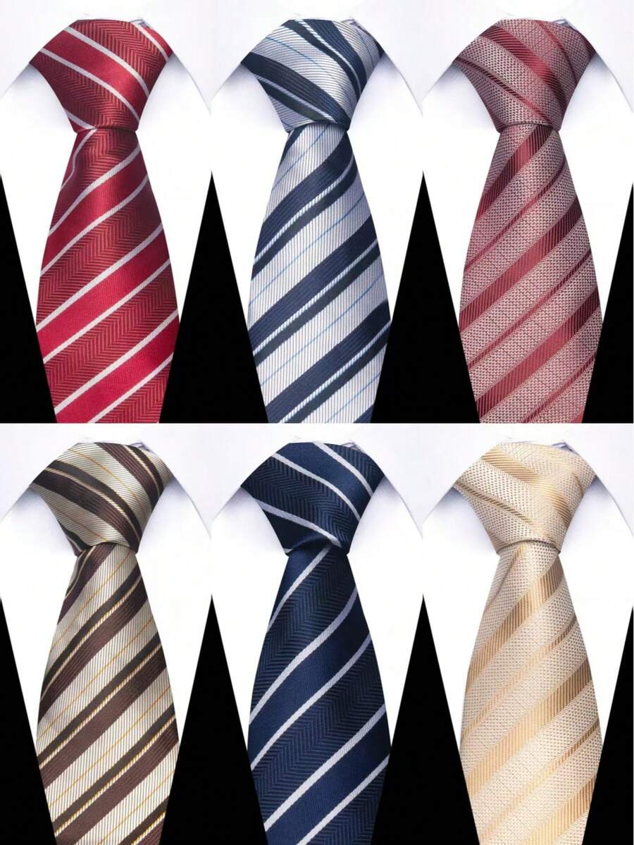 AlanKing 1 Stück Businesskrawatte, 7,5 cm Breite, gold/blau/rot gestreift, geeignet für formelle Hochzeitsfeier Herrenmode - Gemischte Farben - Übersicht 1