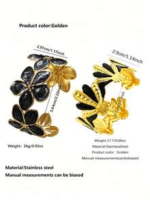 2 PIEZAS Pulsera de acero inoxidable con diseño de combinación de plumeria/vieira de estilo elegante y suave, moda minimalista para vacaciones en la playa, adecuada para uso diario de mujeres/fiesta de jardín/banquete nocturno/ropa de vacaciones/se puede dar como regalo festivo a amigos - Amarillo Oro - Ver 15