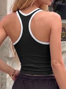 Blusa casual versátil de mujer con bloques de color, plisada y ajuste ceñido - Blanco y Negro - Ver 2