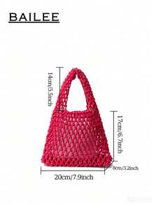 BAILEE Fashionable Colorful Polyester Yarn Hand-Woven Pattern Tote Bag With Ocean Charm, Suitable For Vacation - Hot Pink - View 4