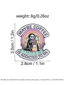 Maybe Coffee Is Addicted To Me Enamel Pin Skeleton Reaper Rainbow Coffee Cup Lapel Brooch Coffee Lover Backpack Decor Gift - Multicolor - View 3