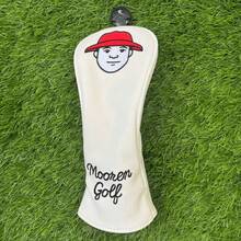 Niche American Vintage Golf Club Head Cover, Cream Base With Red Cap Portrait Embroidery, Delicate Lychee Texture PU, Anti-Collision, Professional Golf Course Use - White - View 9