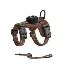 Conjunto de Arnés & Correa para Mascotas con Cubierta Protectora GPS, Kit Ajustable para Pasear Gatos y Perros, Correas Reflectantes, Diseño Transpirable - Marrón - Ver 8