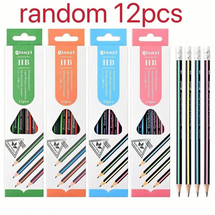 12/24pcs HB Graphite Wooden Colored Striped Pencil Set With Eraser, 12pcs Boxed Smooth Writing Pencils, Suitable For School Supplies, Writing Practice, Exam Preparation, Sketching And Drawing - A - View 7