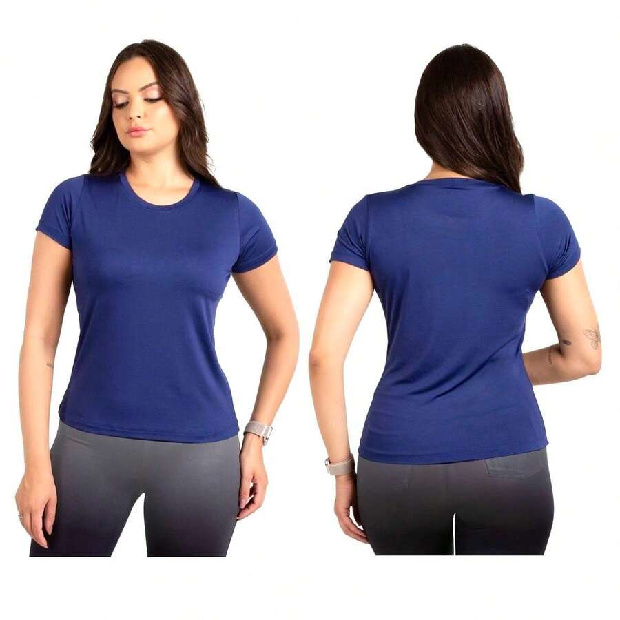 Women's Gym T-Shirt, Comfortable Workout Shirt, Basic Fit, Women's Running, Casual. Fabric: None. Sports And Fitness, Daily Wear, Home Fitness. - 藍色 - 查看 1