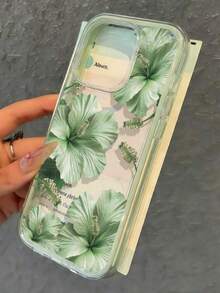 1PC 2-In-1 Green Floral Print Phone Case For IPhone 17/17Pro/17promax/16/16Pro/16Promax/15/15Pro/15promax/14/13/12/11 Shockproof Soft Phone Protective Case - Green 10 - View 2