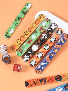 12pcs Halloween Snap Plastic Bracelets, Halloween Decoration Snap Rings, Plastic Decorative Rings, Trick Or Treat Party Supplies, Halloween Party Decor, Spooky Halloween Setup, Halloween Gifts, Horror Atmosphere Decoration - Halloween Mix - View 9