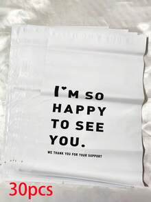 10/30 piezas Bolsa de mensajero rosa impermeable con texto en inglés, sobres de embalaje impresos de doble cara gruesa de 12 mil, de varios tamaños para empacar y enviar diversos artículos - Blanco - Ver 17