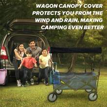 Universal Wagon Cart Awning Canopy Attachment, Water Resistant Oxford Fabric Sun Shade Cover, Easy Install Foldable Shade Top Fits Most Garden Trolley, Outdoor Sun Accessory For Camping Picnic Beach Backyard - Black - View 3