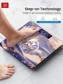 1 pieza Báscula electrónica con pantalla LED, báscula de baño plana 2D con diamantes brillantes, plataforma de pesaje decorativa - Adecuada para uso a largo plazo, satisface las necesidades de pesaje en el hogar, regalo de Navidad, Año Nuevo, Día de San Valentín, utiliza pilas AAA (pilas no incluidas) - A - Ver 4