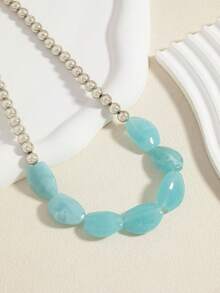European And American Cross-Border Fashion Vintage Resin Beaded Necklace, Suitable For Daily Wear, Parties And Gatherings - Blue - View 2