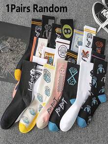 1/5 Pairs Men Robot Cartoon Print Crew Socks, Multi Color Novelty Graphic Casual Streetwear Socks - Multicolor - View 10