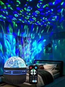 Luz Proyectora de Ondas Alimentada por USB con Cable Tipo-C, Lámpara de Ambiente con Control Remoto RGB para Decoración Estética de Dormitorio - luz policromática - Ver 6