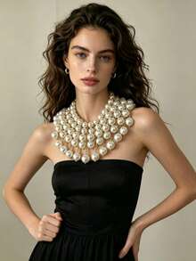 ZHENGHEN Y2K Style Exaggerated Pearl Choker - Sexy Bold Pearl Strand Necklace, Suitable For Festive Attire And Formal Occasions - White - View 5