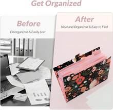 SKYDUE Expanding File Folder With 5 Pockets, Floral Accordion File Organizer For Important Document, Portable Receipt Paper Organizer, School Office Supplies Black - ColorB - View 6
