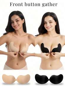 1/2Pcs Wire-Free Silicone Backless Self Adhesive Push Up Sticky Bra, Strong Support Reusable Invisible Bust Lifter For Wedding Gowns, Pool Parties, Summer Beach Dresses & Low Cut Outfits - Multicolor - View 2