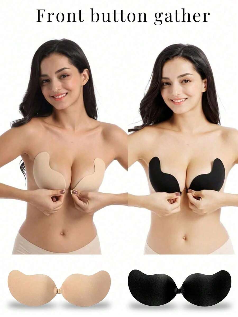 1/2Pcs Wire-Free Silicone Backless Self Adhesive Push Up Sticky Bra, Strong Support Reusable Invisible Bust Lifter For Wedding Gowns, Pool Parties, Summer Beach Dresses & Low Cut Outfits