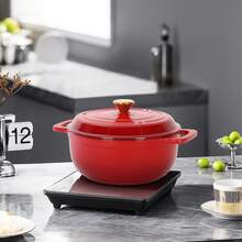 7.5QT Gradient Red Enamel Cast Iron Cooking Pot With 2 Silicone Heat Resistant Gloves For Stewing, Braising & Daily Home Cooking - View 5
