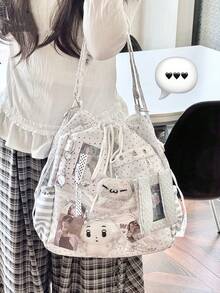 1 buah Tas Ita Gaya Jepang Baru, Modis, Kasual, Lucu, Manis, Motif Polkadot, Tali Serut, Kapasitas Besar, Ringan, Nilon, Multifungsi, Tas Bahu/Selempang/Ransel untuk Anak Perempuan, Belanja Sehari-hari, Bepergian, Pesta, Liburan, Hadiah - MultiWarna - View 2