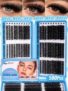 580簇DIY假睫毛，大容量超濃密混搭款，長度10-18mm，D捲度，打造3D亮眼妝容，歐俄貓眼風睫毛接種，適合彩妝愛好者 - 黑色 - 查看 11