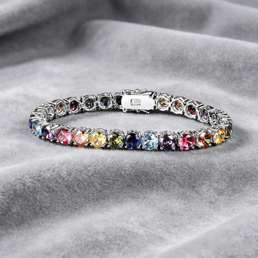 MDFUN 1 Stück Regenbogen CZ Tennis Armband für Frauen, 18K Weißgold plattiert 6mm Gliederkette 6-8,5 Zoll - 6 mm – Weiß - Übersicht 1