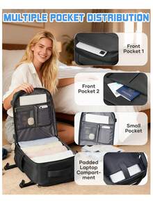 Large Capacity Travel Backpack, Side-Opening Expandable Compartments For Clothing Storage, Fits 15.6 Inch Laptop, Waterproof & Wear-Resistant Fabric, Multiple Pockets For Organization, Buckle Strap Reinforcement, Suitable For Short Trips, Boarding, School, Daily Commute, Lightweight & Burden-Reducing, Unisex Minimalist Travel Backpack - Multicolor - View 4