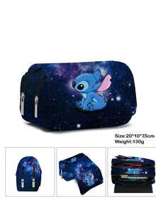Stitch Multi-Function Compartment Pencil Case, Durable Fabric Storage For Brushes, Pencils, Erasers, Stationery Bag, Lightweight Portable Canvas Large Capacity Stationery Bag, Multi-Layer Storage Zipper Pencil Case, Practical For Middle And High School Students, Cute Cartoon Pencil Case, Highly Attractive Stationery Bag For Elementary Students, Large Capacity Zipper Pencil Storage Bag For Children - Multicolor - View 10