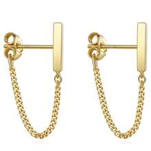 Gentle Atmosphere, Straight Link Earrings, Women's Date Style, Minimalist Luxury Accessory - Gold - View 3