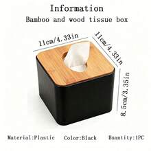 Moderne rechteckige Kunststoff-Taschentuchbox, in mehreren Größen erhältlich, mit Deckel in natürlicher Holzfarbe, kreative Aufbewahrungsbox, geeignet für Zuhause und Büro, Bambus-Holzdeckel rechteckige minimalistische Taschentuchbox für Zuhause Wohnzimmer Schlafzimmer Badezimmer Büro Schreibtisch Taschentuch-Aufbewahrungsbox - Verschiedenfarbig - Übersicht 15