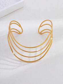1pc Minimalist Line Gold Women's Arm Cuff, Adjustable, Suitable For Vacation, Daily Wear And Outings - Golden Yellow - View 4