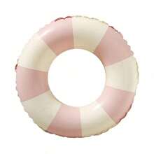 1 Adult Double Back-To-Back Floating Bed, Striped Inflatable Swim Ring For Water Park Floating, Lifebuoy (Handle Color Random), New Design Pink Inflatable Swim Ring With Handles, Summer White And Pink Inflatable Ring - 彩色 - 查看 8