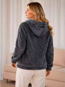 Women's Fleece Sweatshirt With Hood - Gray 11 - View 2