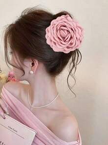 1件女款甜美高級布料花朵髮夾，適合日常配戴與度假 - 粉色 - 查看 5