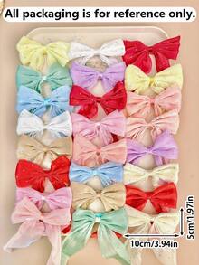 3/6pcs Random Multi-Color Rhinestone Glitter Mesh Bow Hair Accessories Set, Includes Long Sparkling Ribbon Bow Hair Clips And Solid Color Pearlescent Organza Multi-Style Hair Clips, Sweet Cute Versatile Hair Ornaments For Daily, Date, Sports, School And Casual Wear - Multicolor - View 6