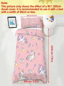 2pcs/Set Sprei Anak-Anak Motif Kartun Unicorn Bersayap Lucu, 100% Poliester, Dicetak 3D, Motif Kartun Anime, Unisex untuk Anak Laki-laki dan Perempuan, Cocok Sebagai Hadiah, untuk Kamar Tidur Anak dan Asrama Siswa - MultiWarna - View 4