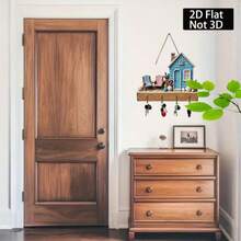 2D Flat, 1pc Cute Wooden Multifunctional House-Shaped Key Holder With 4 Metal Hooks, Suitable For Wall Decor, Porch Decor, Room Decor, Villa Decor, Home Decor All Seasons, 2D Flat - Multicolor - View 23