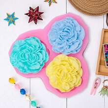 1pc 3-Hole Peony Shaped Silicone Mold, Used For Shooting Decorative Props, Handmade Crafts, Gypsum, Holiday Candle Decorations, With Simple Demolding And Reusable Silicone Molds. - Pink - View 2